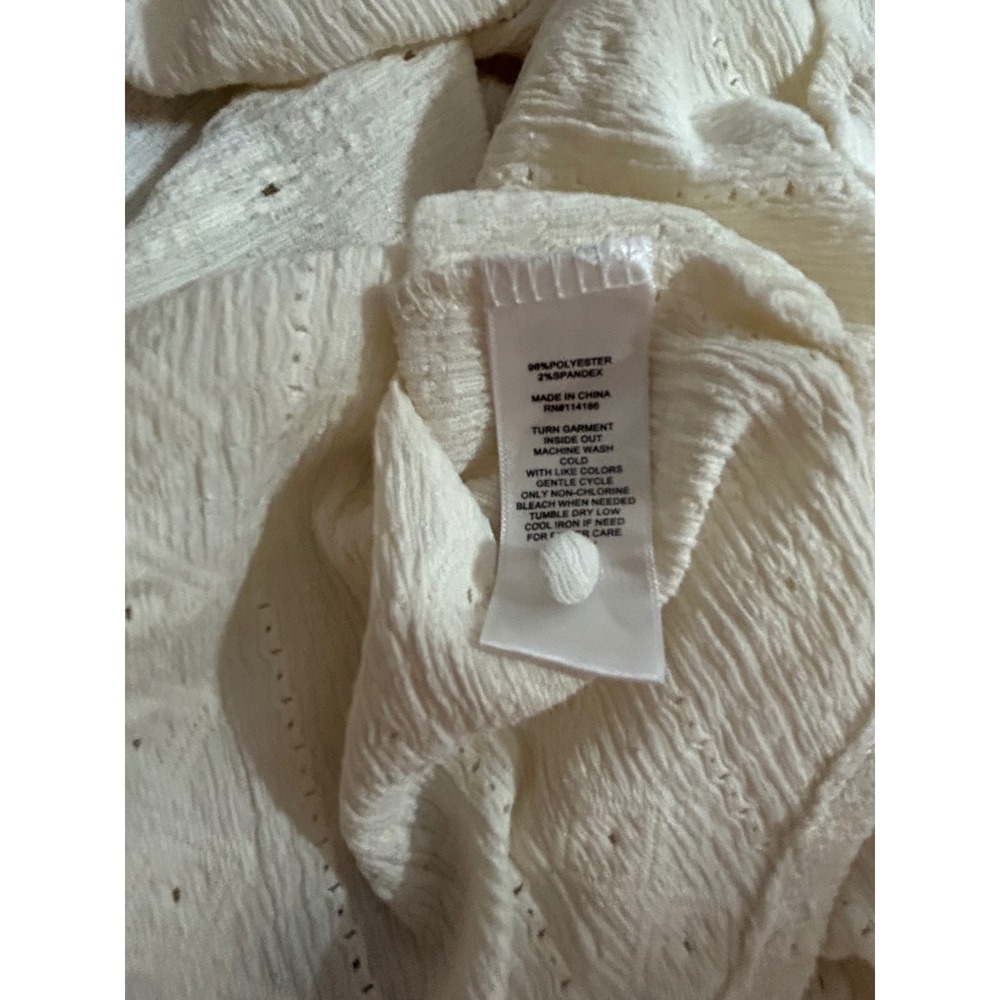 FRYE Textured Eyelet Blouse Salt Breeze V Neck Cottagecore Boho Peasant XL - Picture 7 of 7